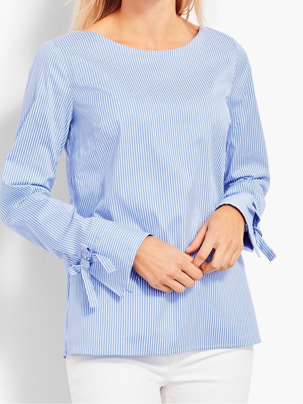 Talbots TIE-SLEEVE POPLIN POPOVER-STRIPED